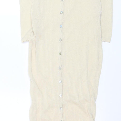 PrettyLittleThing Women Beige Long Sleeve Knit Button Dress Size S