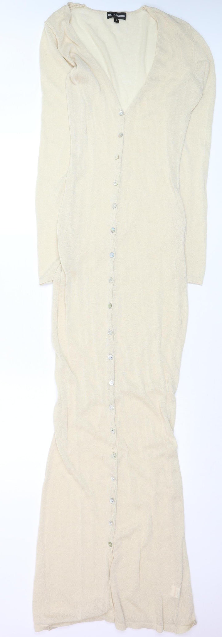 PrettyLittleThing Women Beige Long Sleeve Knit Button Dress Size S