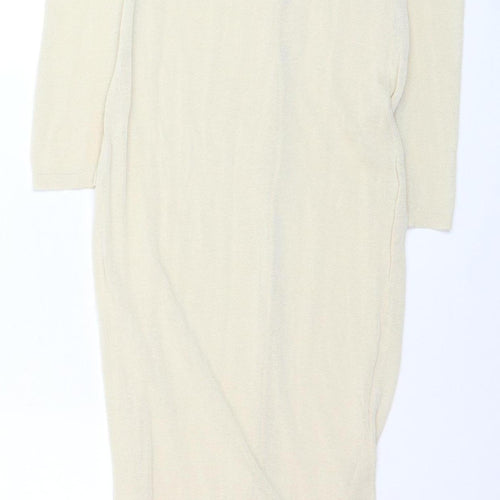 PrettyLittleThing Women Beige Long Sleeve Knit Button Dress Size S