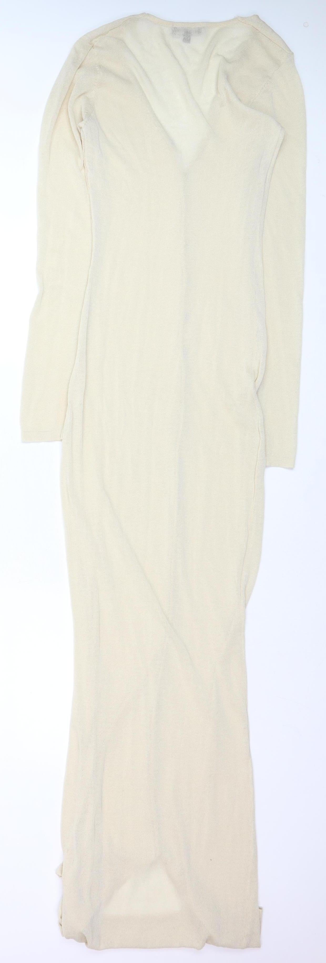 PrettyLittleThing Women Beige Long Sleeve Knit Button Dress Size S