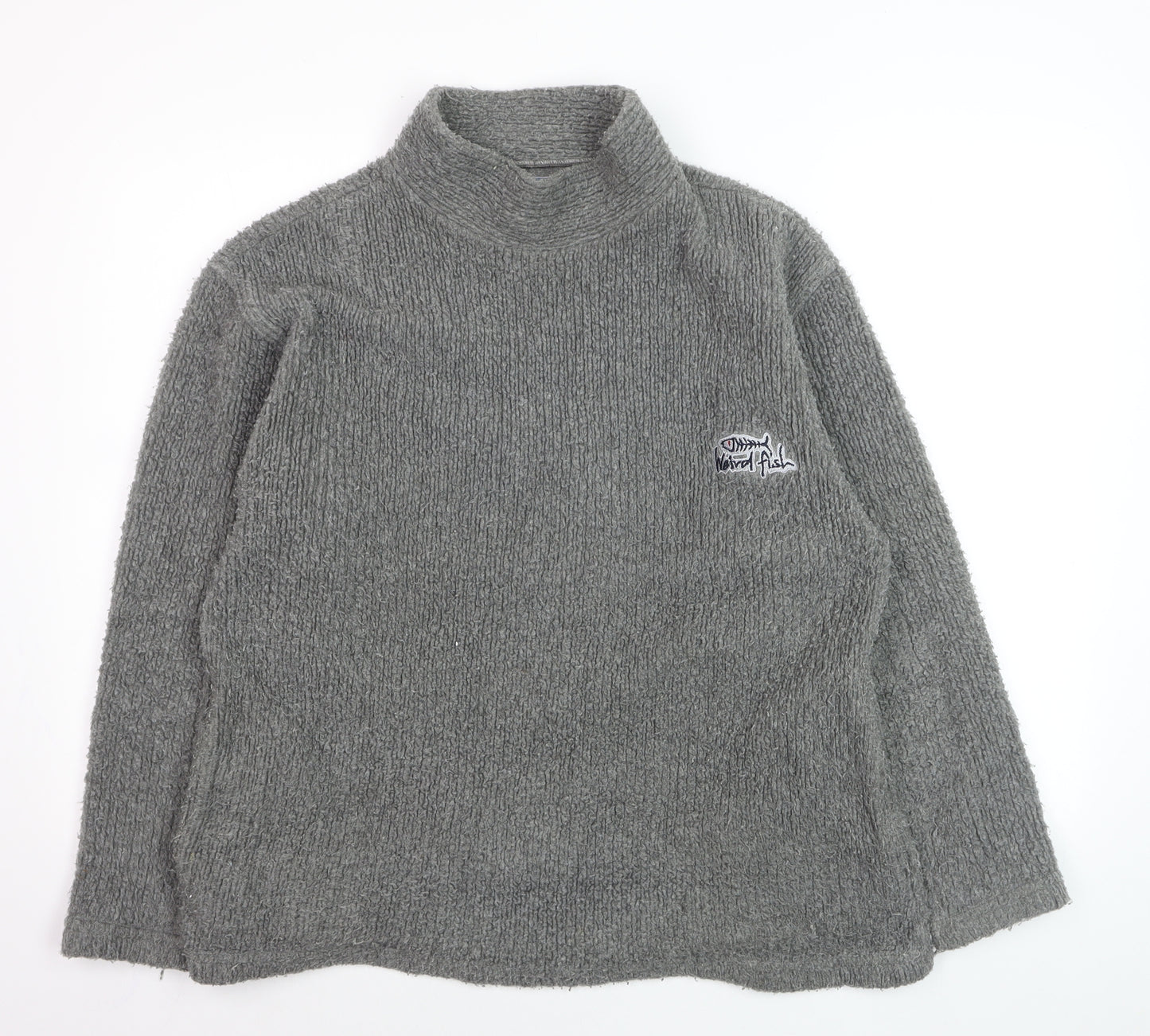Weird Fish Men's Grey Roll Neck Wool Blend Jumper Size M