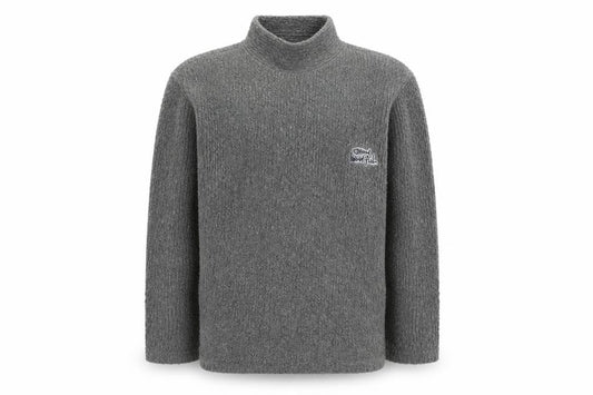 Front view of Weird Fish Men's Grey Roll Neck Wool Blend Jumper, size M