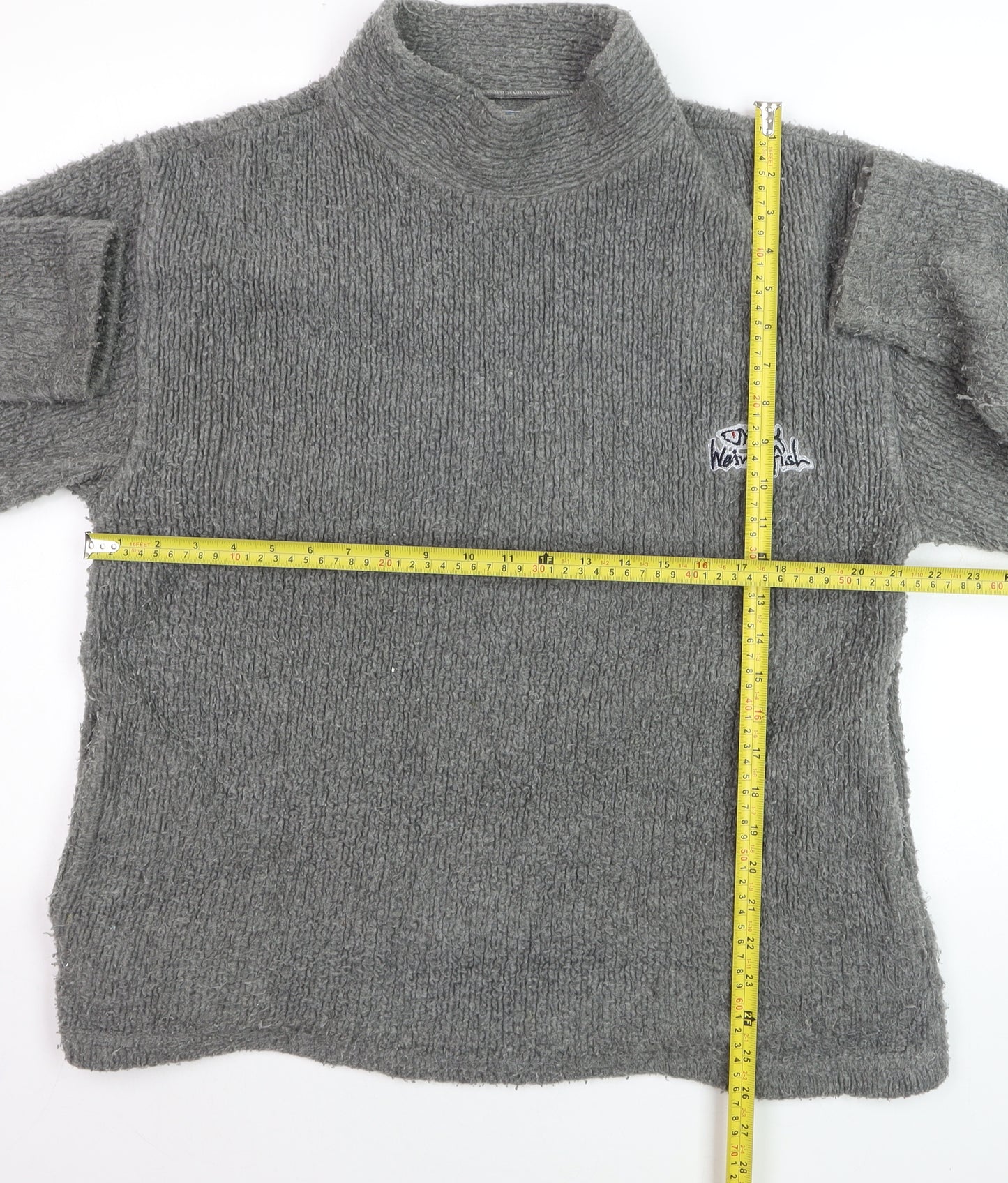 Weird Fish Men's Grey Roll Neck Wool Blend Jumper Size M
