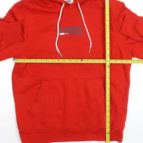 Tommy Jeans Men's Red Pullover Hoodie M Logo Graphic Cotton Blend