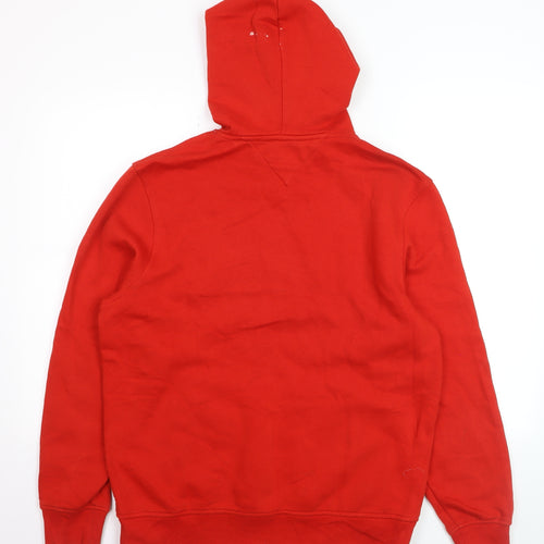 Tommy Jeans Men's Red Pullover Hoodie M Logo Graphic Cotton Blend