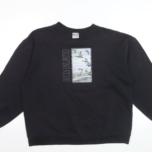Marathon Apparel Mens Black Duck Graphic Pullover Sweatshirt M