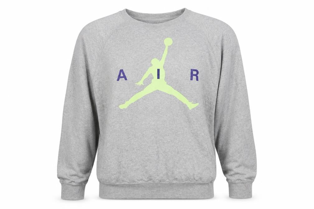 Front view of Jordan Men's Grey XL Pullover Sweatshirt Air Logo Crew Neck Fleece