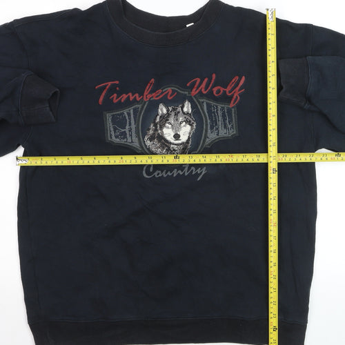 Croft & Barrow Men's Black Wolf Graphic Pullover Sweatshirt M