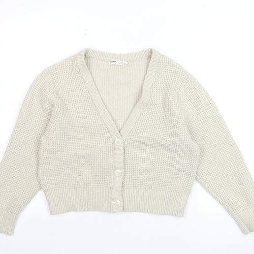 Pull & Bear Women’s Beige Knit V-Neck Button Cardigan Size S