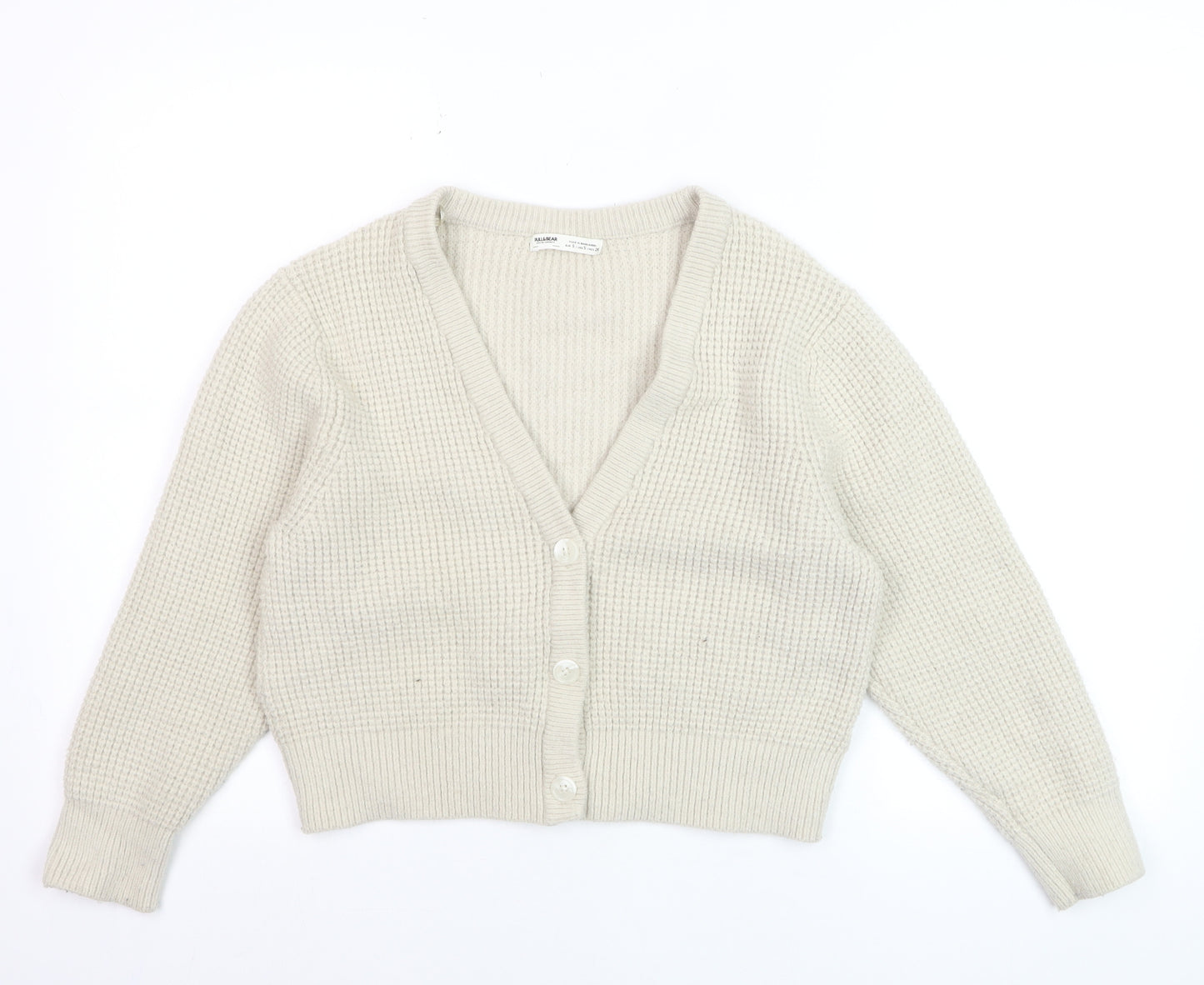 Pull & Bear Women’s Beige Knit V-Neck Button Cardigan Size S