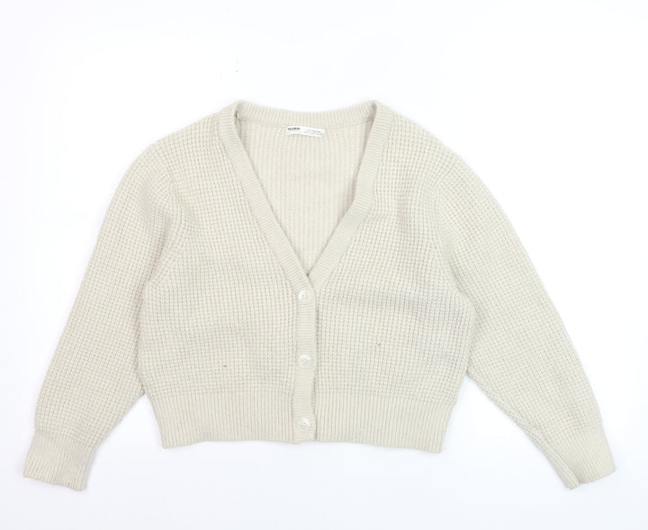 Pull & Bear Women’s Beige Knit V-Neck Button Cardigan Size S