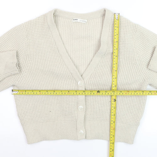 Pull & Bear Women’s Beige Knit V-Neck Button Cardigan Size S