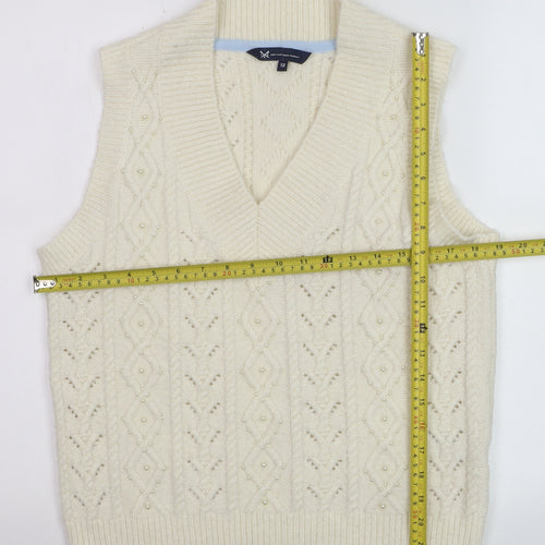 Crew Clothing Women’s Ivory Cable-Knit Sleeveless V-Neck Jumper Vest Size 12