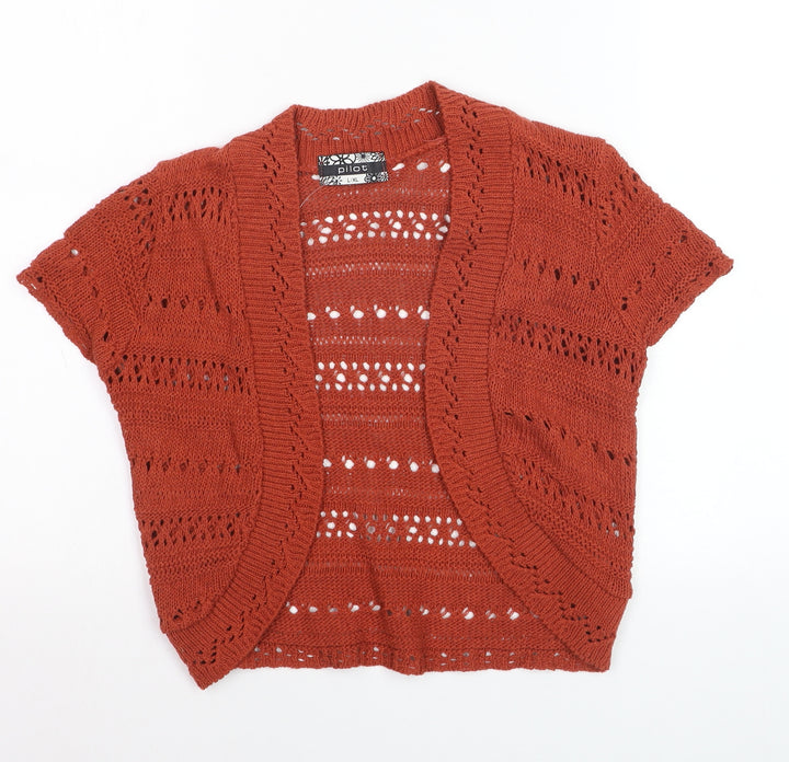 Pilot Women’s Brown Open-Knit Short Sleeve Shrug L Cotton Blend