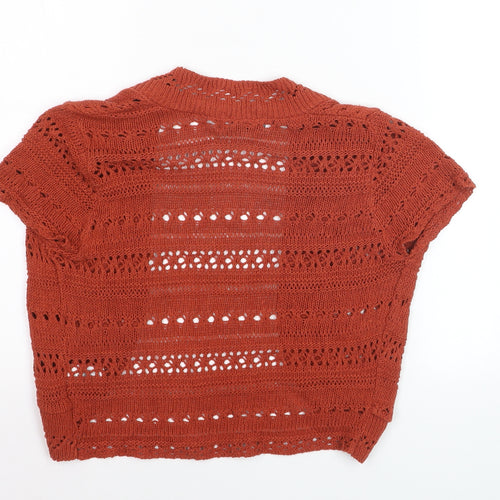 Pilot Women’s Brown Open-Knit Short Sleeve Shrug L Cotton Blend