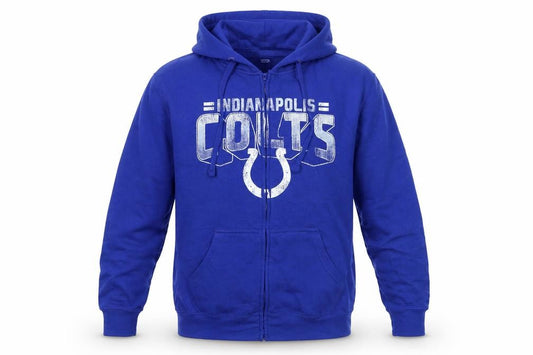 Front view of Starter Men's Blue Full Zip Hoodie Medium Indianapolis Colts Sportswear