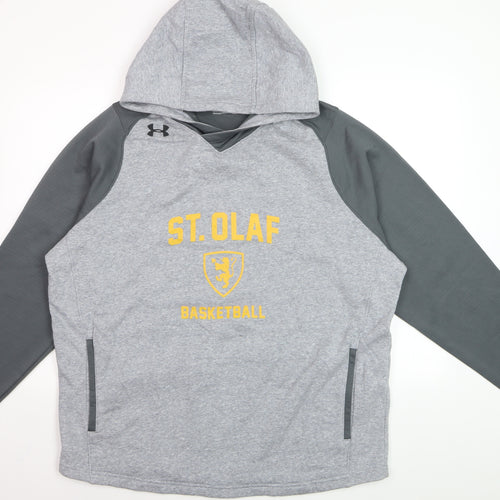 Under Armour Men's Grey ColdGear Pullover Hoodie XL Basketball Graphic