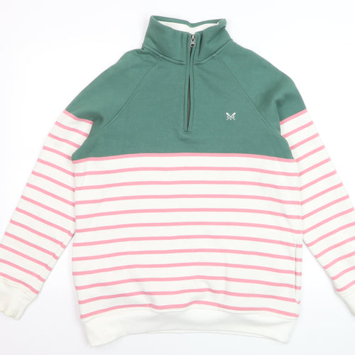 Crew Clothing Women’s Green & Pink Stripe 1/2 Zip Sweatshirt Size 14
