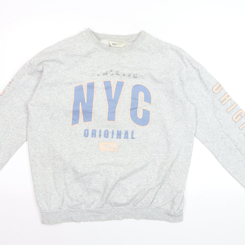 H&M Womens Grey Long Sleeve Crew Neck NYC Graphic Sweatshirt Size 14Y+