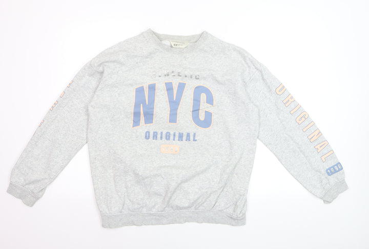 H&M Womens Grey Long Sleeve Crew Neck NYC Graphic Sweatshirt Size 14Y+