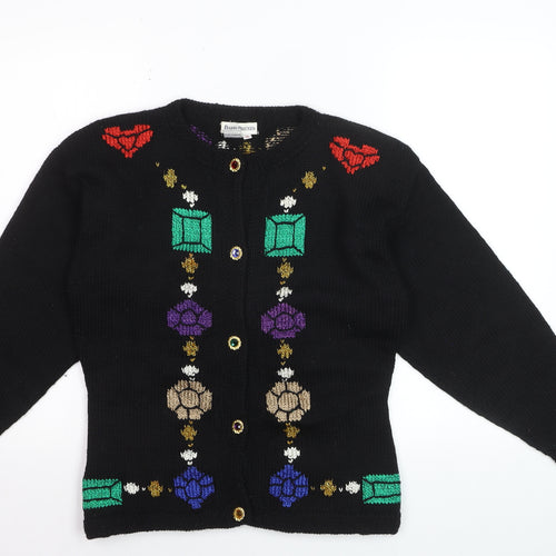 Barry Bricken Women's Black Medium Wool Embroidered Cardigan