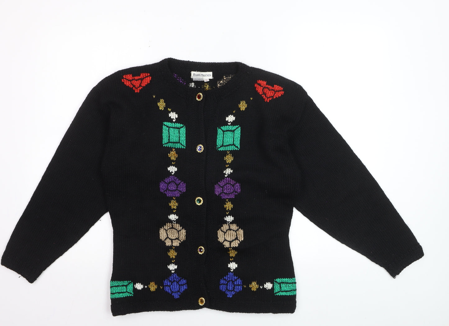 Barry Bricken Women's Black Medium Wool Embroidered Cardigan