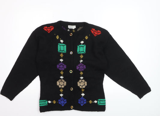 Barry Bricken Women's Black Medium Wool Embroidered Cardigan