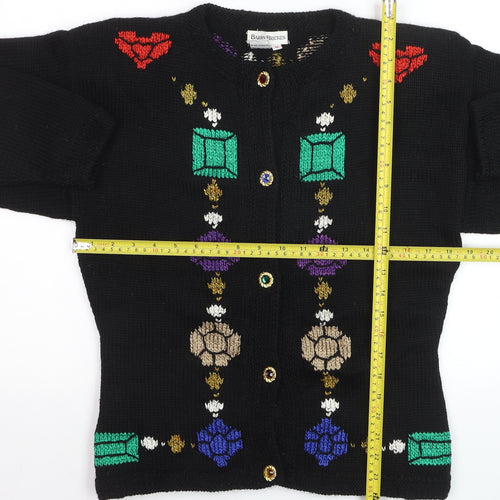 Barry Bricken Women's Black Medium Wool Embroidered Cardigan