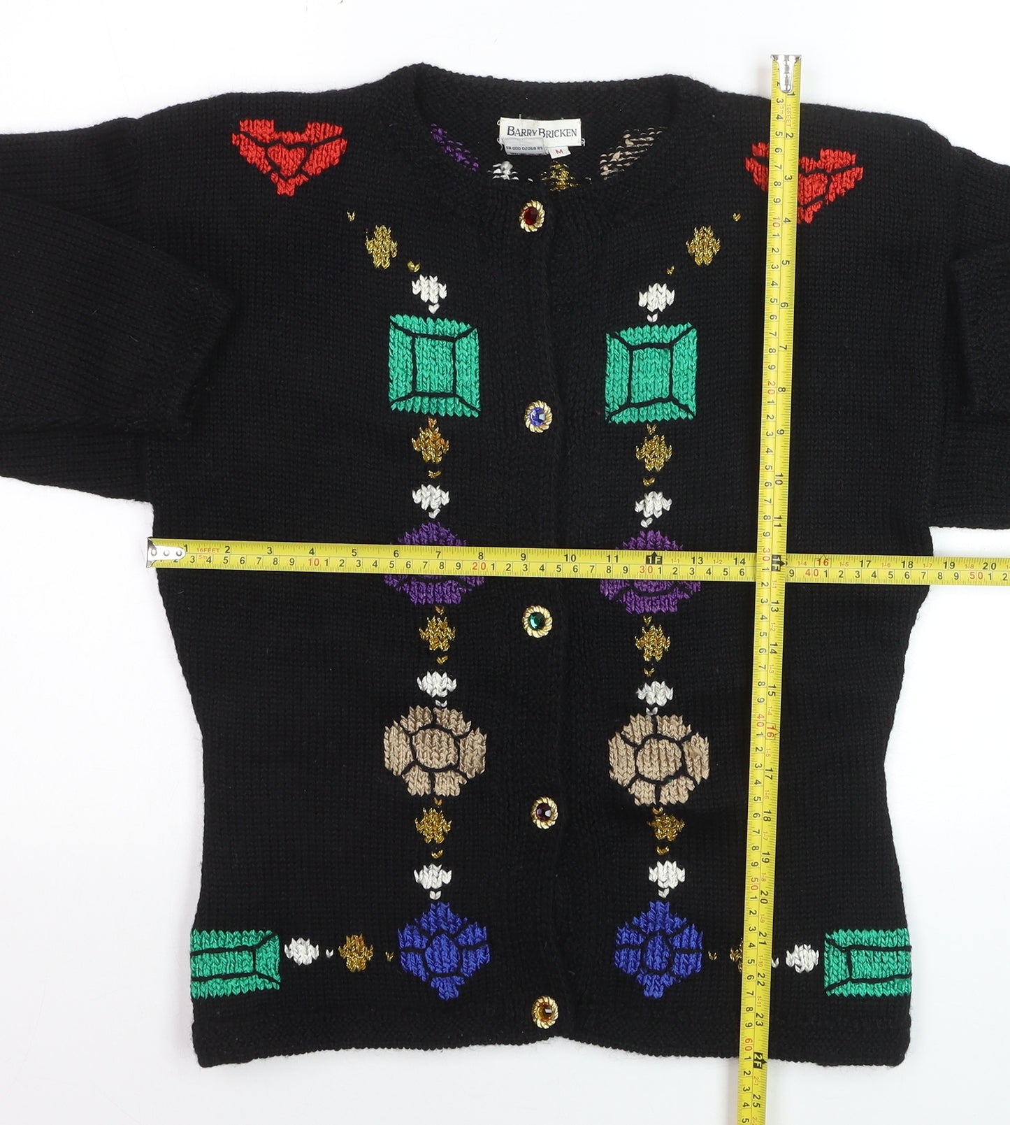 Barry Bricken Women's Black Medium Wool Embroidered Cardigan