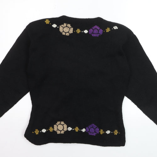 Barry Bricken Women's Black Medium Wool Embroidered Cardigan
