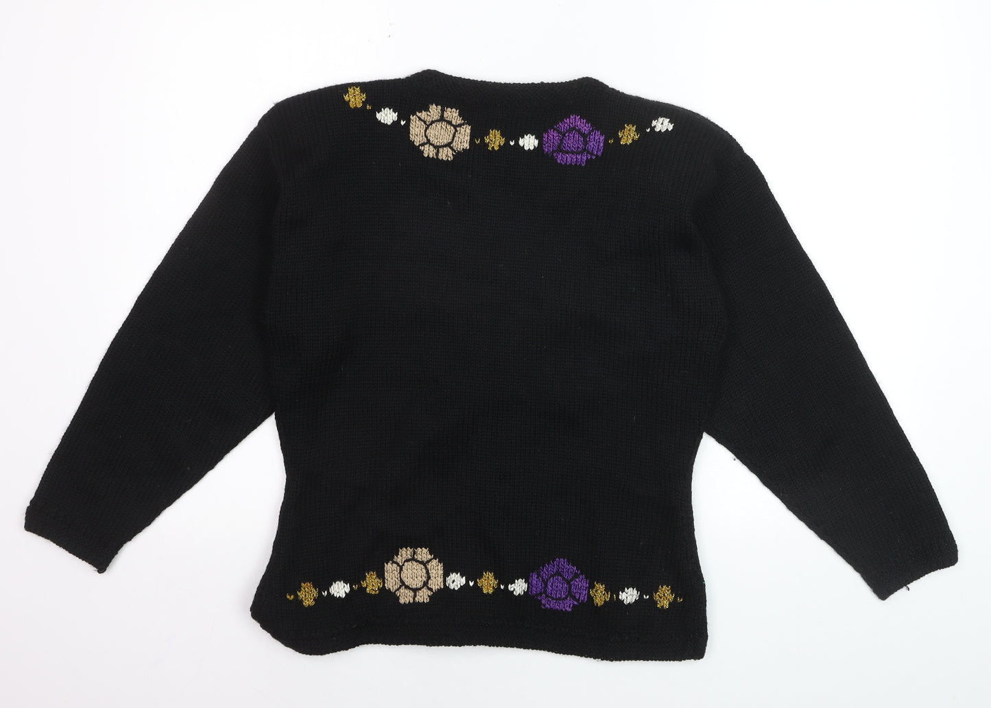 Barry Bricken Women's Black Medium Wool Embroidered Cardigan