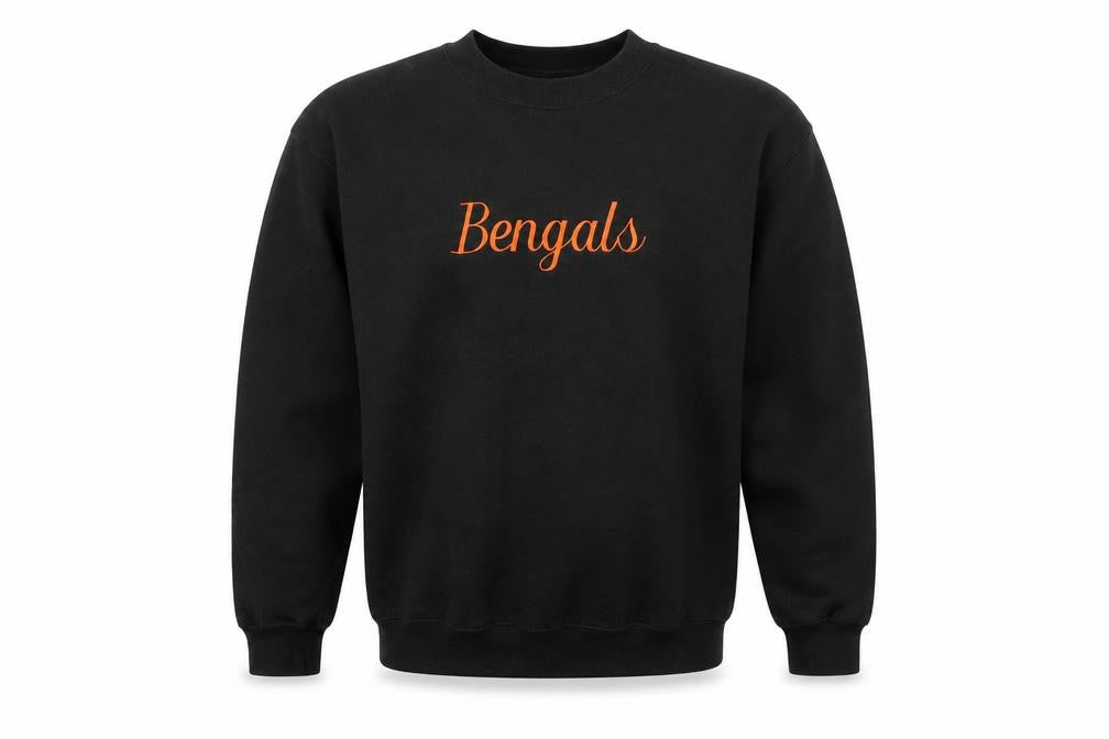 Front view of Lee Men's Black Bengals Embroidered Crew Neck Sweatshirt M