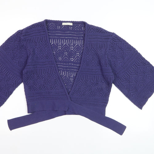 Marks and Spencer Women Blue Crochet Wrap Jumper Size 14