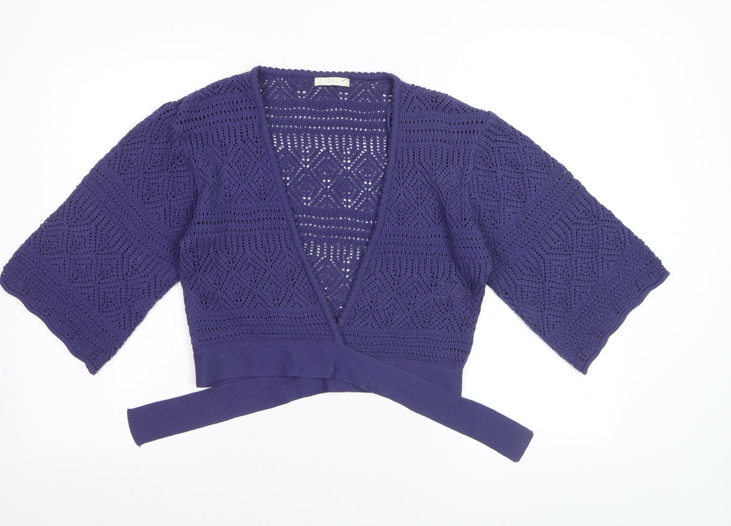 Marks and Spencer Women Blue Crochet Wrap Jumper Size 14