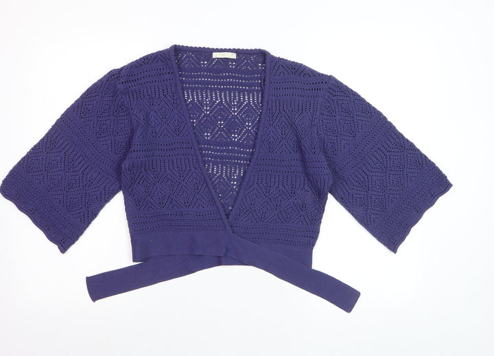 Marks and Spencer Women Blue Crochet Wrap Jumper Size 14