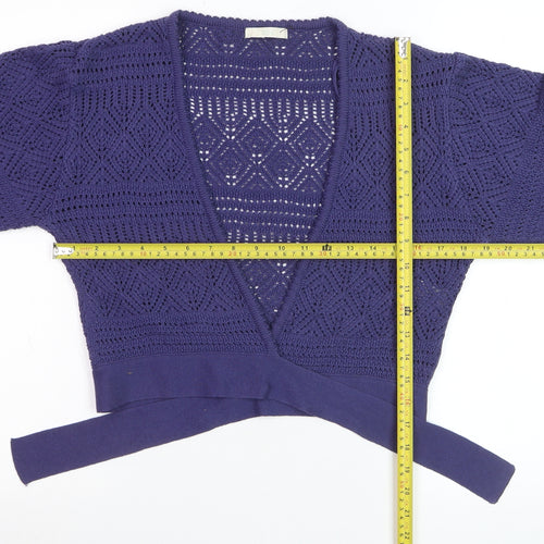 Marks and Spencer Women Blue Crochet Wrap Jumper Size 14
