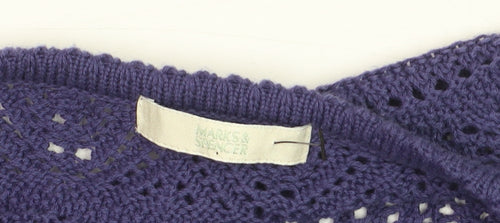Marks and Spencer Women Blue Crochet Wrap Jumper Size 14