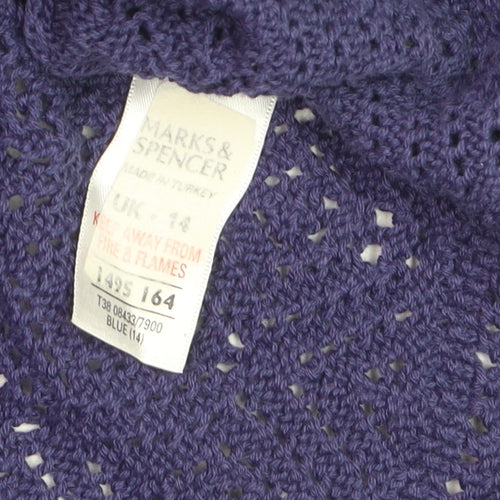 Marks and Spencer Women Blue Crochet Wrap Jumper Size 14
