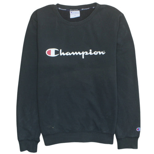 Champion Men's Black Pullover Sweatshirt M Crew Neck Logo Fleece