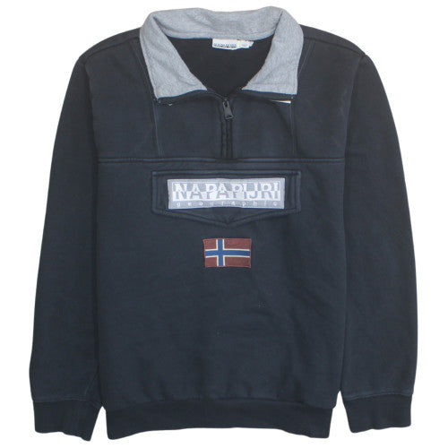 Napapijri Men's Black 1/4 Zip Sweatshirt Size L Pullover Logo Detail