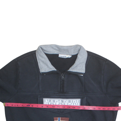 Napapijri Men's Black 1/4 Zip Sweatshirt Size L Pullover Logo Detail