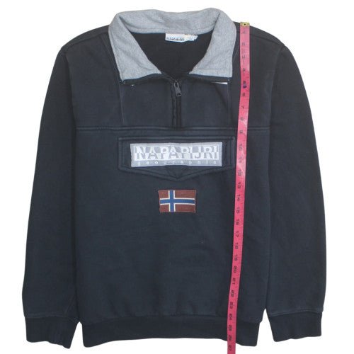 Napapijri Men's Black 1/4 Zip Sweatshirt Size L Pullover Logo Detail