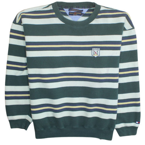 Tommy Hilfiger Men's Green Striped Crew Neck Sweatshirt M Classic Retro