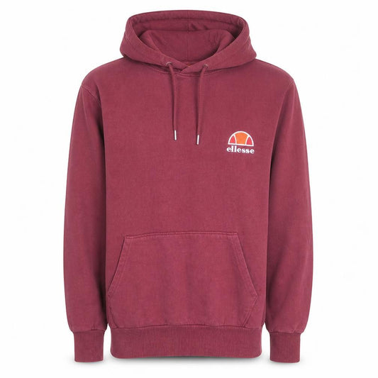 Front view of Ellesse Men's Red Pullover Hoodie S Fleece Logo Sweatshirt