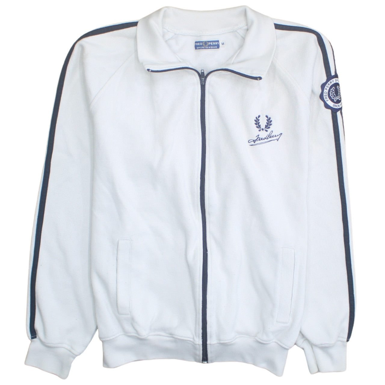 Fred Perry Mens White Track Jacket M Sportswear Full Zip Retro Style