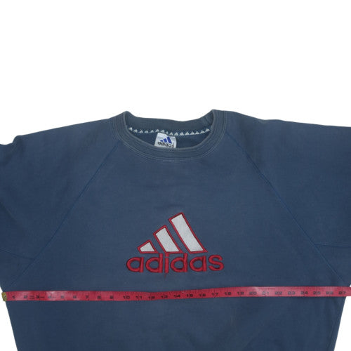 Adidas Men Blue Large Crew Neck Embroidered Logo Sweatshirt