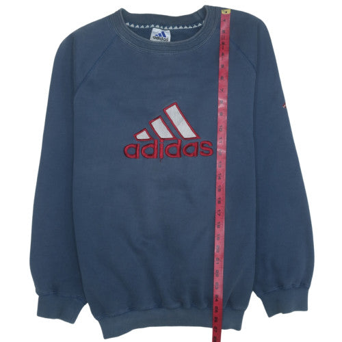 Adidas Men Blue Large Crew Neck Embroidered Logo Sweatshirt