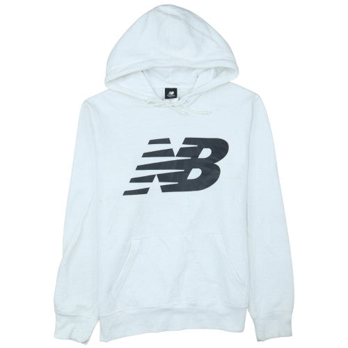 New Balance Mens White M Pullover Hoodie Logo Fleece Sportswear