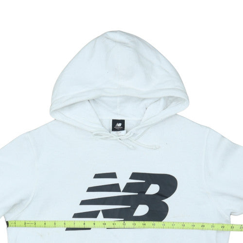 New Balance Mens White M Pullover Hoodie Logo Fleece Sportswear