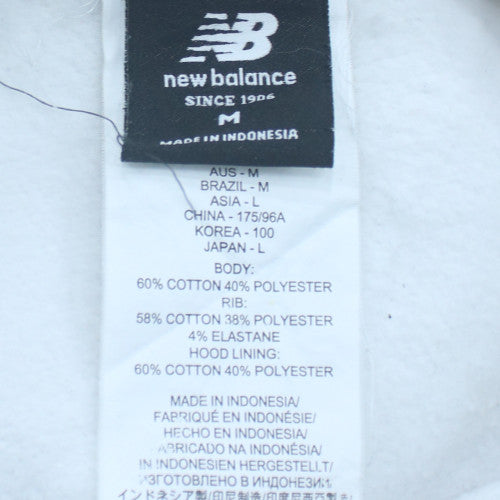 New Balance Mens White M Pullover Hoodie Logo Fleece Sportswear